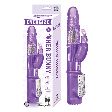 Energize Her Bunny 2 Rechargeable Vibrator With Dual Motors 36 Function 6 Rotation Modes
