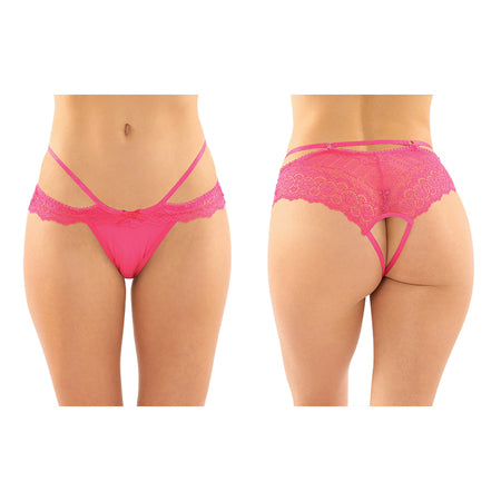 Fantasy Lingerie Posey Strappy Lace & Microfiber Crotchless Panty Pink L/XL