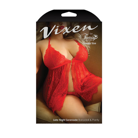 Fantasy Lingerie Vixen Late Night Serenade Front Clasp Lace Babydoll & Crotchless G-String Panty Red Queen Size