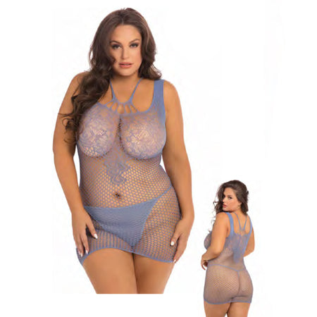 Rene Rofe Absolutist Lace And Net Dress Blue Queen Size