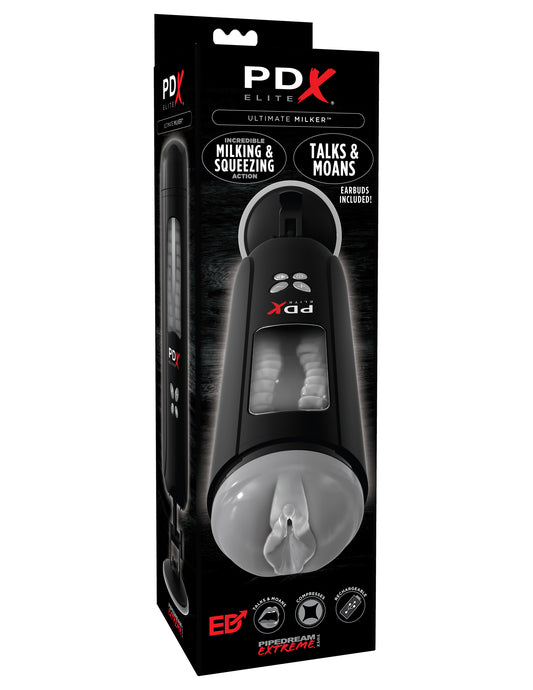 PDX Elite Ultimate Milker Rechargeable Gyrating Suction Stroker With Audio and Hands-Free Suction Cup Clear/Black