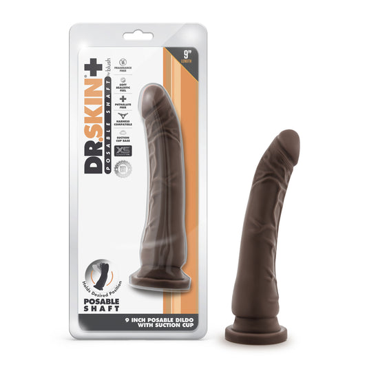 Blush Dr. Skin Plus Realistic 9 in. Triple Density Posable Dildo with Suction Cup Brown