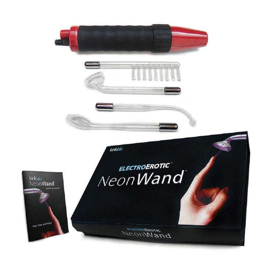 KinkLab Neon Wand Electrosex Kit (Red Handle/ Red Electrode) - Ribbonandbondage