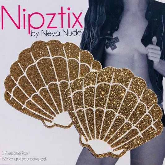 Neva Nude Pasty Shells Glitter Gold - Ribbonandbondage
