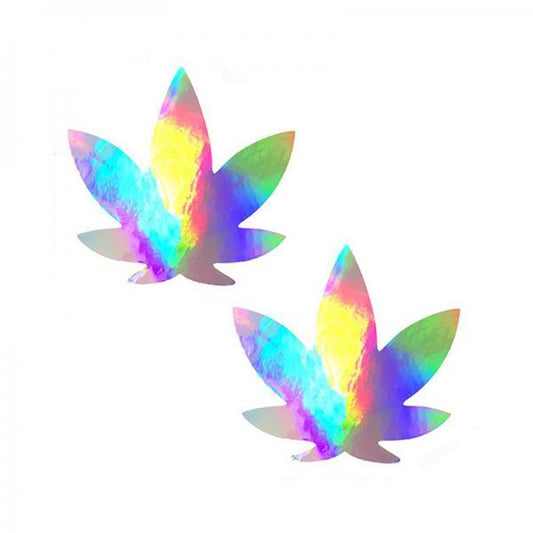 Neva Nude Pasty Weed Leaf Holographic - Ribbonandbondage