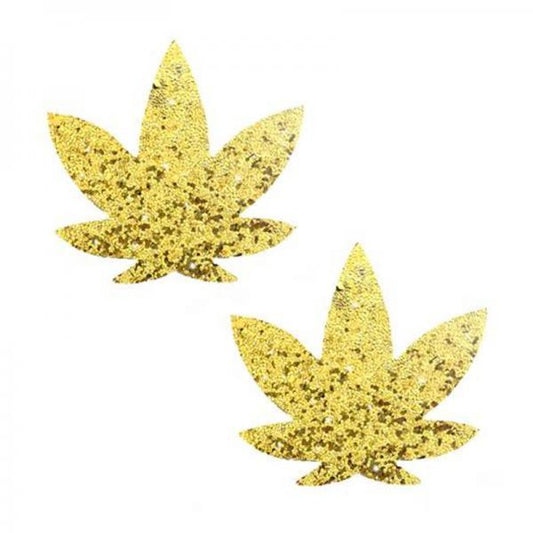 Neva Nude Pasty Weed Leaf Glitter Sparkle Gold - Ribbonandbondage