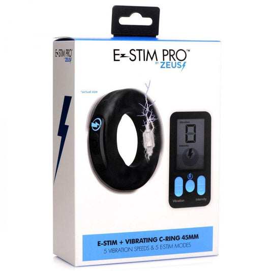 E-Stim and Vibrating Silicone Cock Ring 45mm With Remote Control - Black - Ribbonandbondage