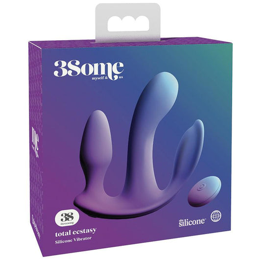 Pipedream 3Some Total Ecstasy Rechargeable Remote-Controlled Triple Stimulation Silicone Vibrator Purple - Ribbonandbondage