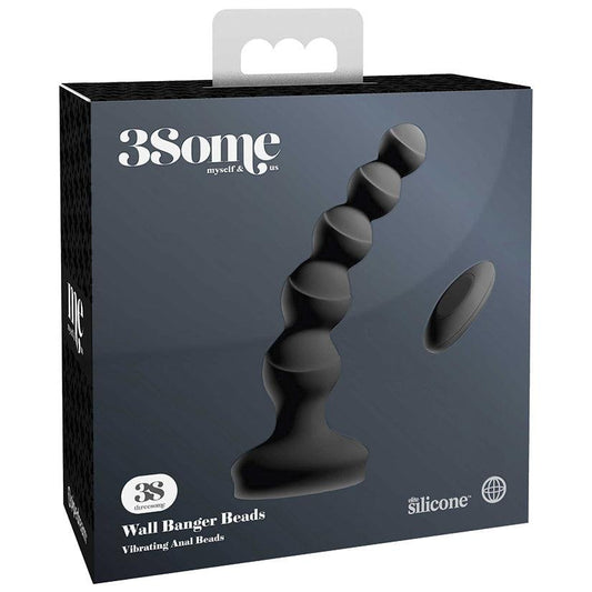 Pipedream 3Some Wall Banger Rechargeable Remote-Controlled Vibrating Anal Beads With Suction Cup Black - Ribbonandbondage