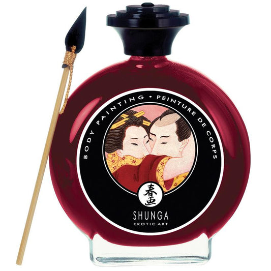 Shunga Edible Body Paint - Sparkling Strawberry Wine - - 3.5 Fl. Oz. / 100 ml - Ribbonandbondage