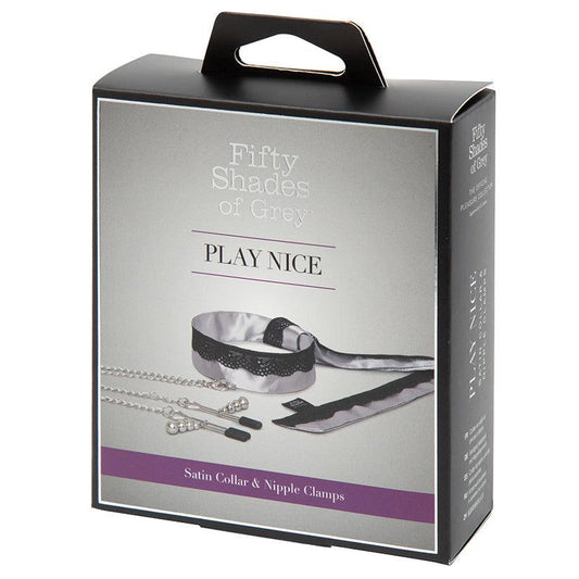 Fifty Shades of Grey Play Nice Satin & Lace Collar & Nipple Clamps - Ribbonandbondage